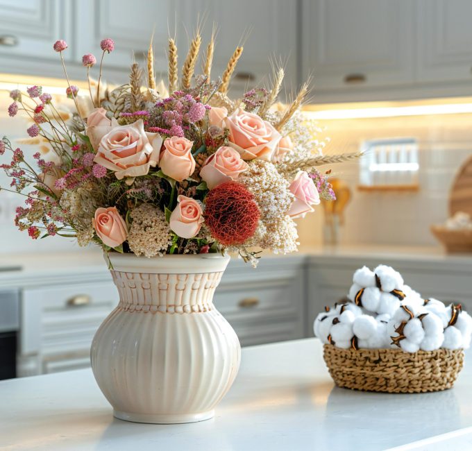 visual-featuring-dried-bouquet-elegant-vase-white-kitchen-counter-warm-underglow-pastel-colo